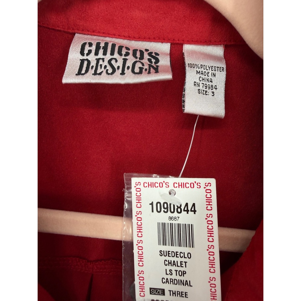 NEW Chico's Design Button Down Women 3 Cardinal Red Faux Suede Long Sleeve Top - Picture 2 of 7